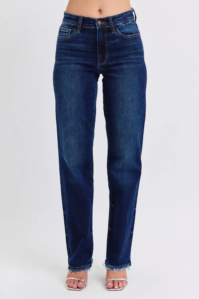 Judy Blue Full Size Raw Hem Straight Leg Jeans for Women - Love Salve